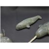 Image 3 : Signed and Dated Inuit Artist Soapstone Indigenous Sculptures Narwhals, Figure, Bone Base, Accessory