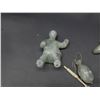 Image 5 : Signed and Dated Inuit Artist Soapstone Indigenous Sculptures Narwhals, Figure, Bone Base, Accessory