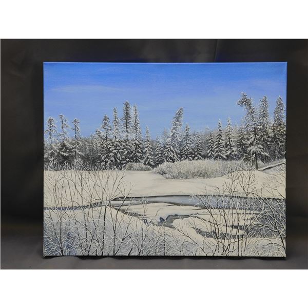 Diane Lund Artist Signed Original Canvas Painting Winter Scene
