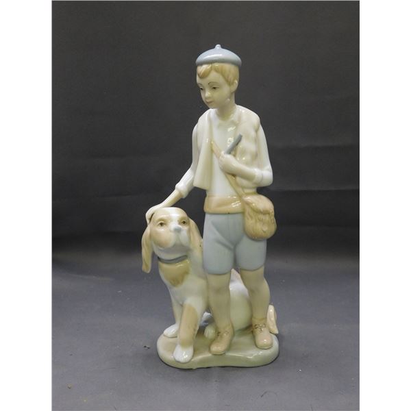 Vintage Porcelain Made in Spain Dog Walking Boy *damage*