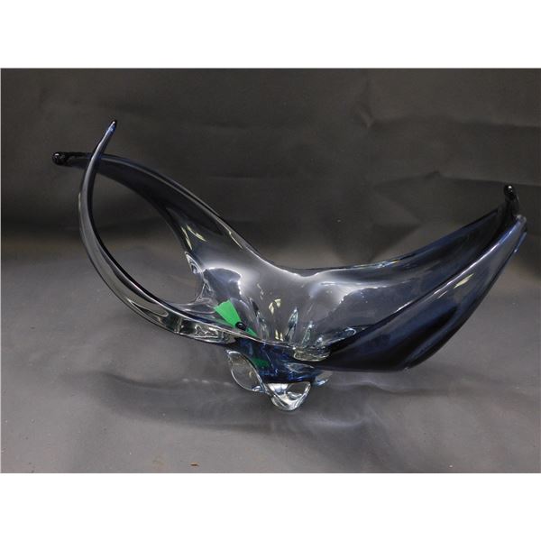 Smokey Blue Chalet Art Glass Blown Glass Centerpiece Signed *damaged*