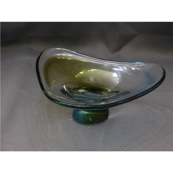 Blown Glass Art Glass Vintage MCM Serving Dish / Candy Bowl Blue and Green