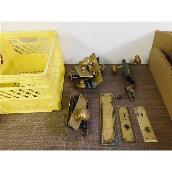 Brass Vintage Antique Door Knobs, Locks in Crate
