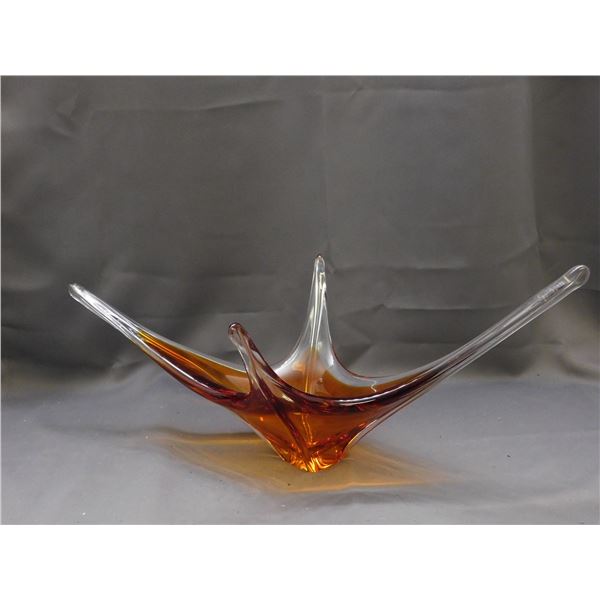 Vintage MCM Art Glass Blown Glass Centerpiece Orange