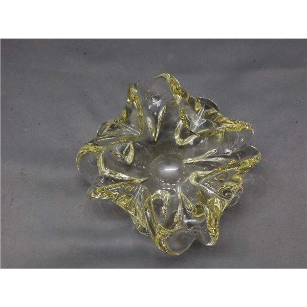 Vintage MCM Art Glass Blown Glass Clover Ashtray