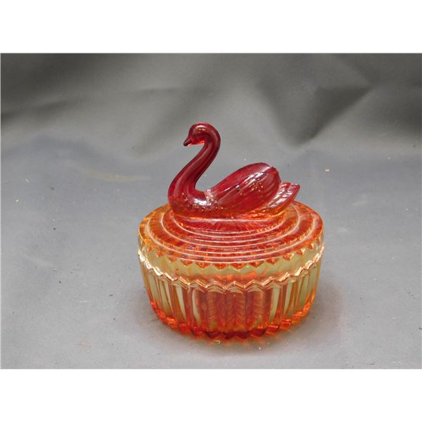 Glass Powder Trinket Dish Swan-Shaped circa 1970s