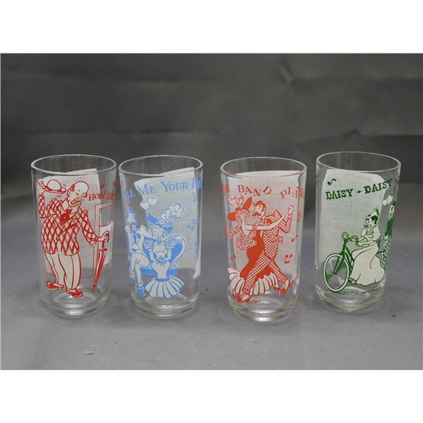 Lot of 4 Vintage Glasses Music Song Sheet Music Decals