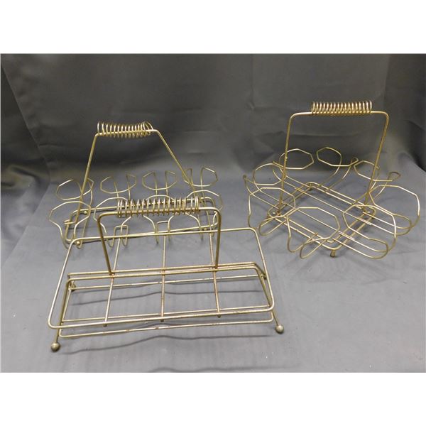 Lot of 3 MCM Metal Wire Glass Carriers Holders 8-slot