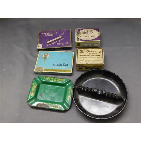 Lot of 6 Vintage Cigarette Tins and Ash Trays