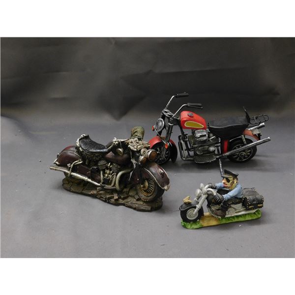 Lot of 3 Resin Motorcycle Figurines