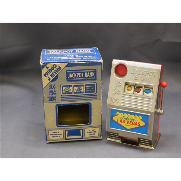 Vintage Jackpot Bank Coin Bank Slot Machine Las Vegas w box