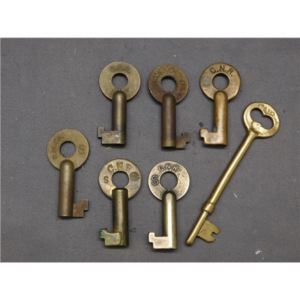 Lot of Railroad Skeleton Hollow Barrel Brass Keys