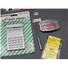 Image 5 : Junk Drawer Lot Mini Deck of Cards, Calculator, Matchbox, Coca Cola Belt Buckle, Bottle Openers