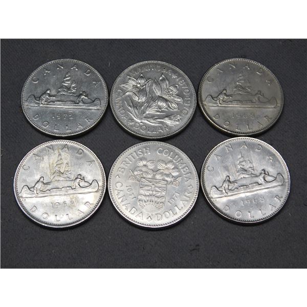 Lot of 6 Canadian Silver Dollars 1968 and Up