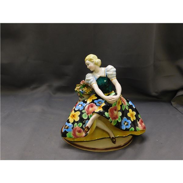 Vintage Ceramic Made in Italy Figurine Lady in Dress with Flowers 10"