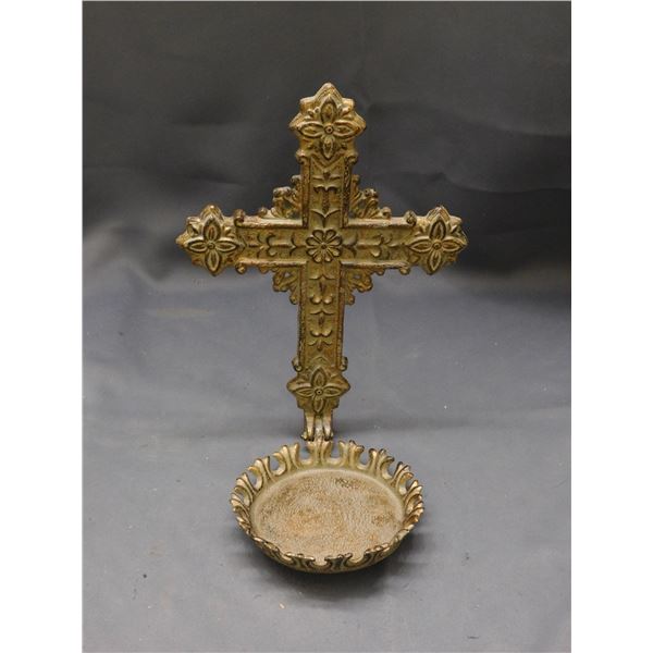 Cast Iron Vintage Alter Cross Wall Sconce Candle
