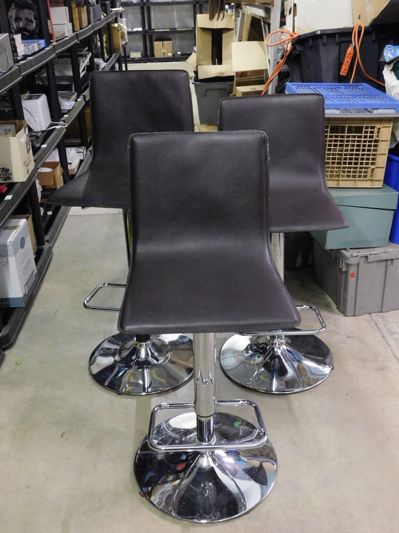 Lot of 3 Modern Vinyl Bar Stools *some wear*