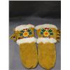 Image 1 : Pair of Indigenous Leather & Fur Mittens Gauntlets with Beaded Detailing