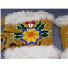 Image 3 : Pair of Indigenous Leather & Fur Mittens Gauntlets with Beaded Detailing