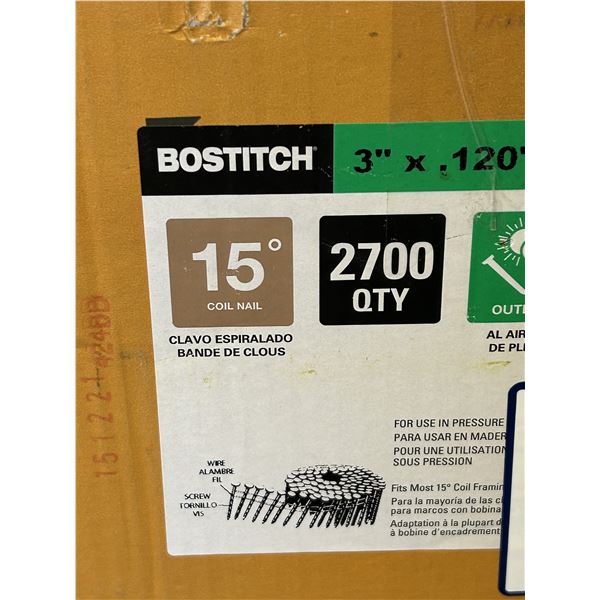 Bostitch Case of 2700 3” x .120” 15 Degree Coil Nail