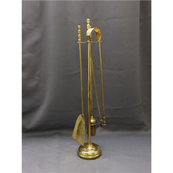 Brass Fireplace Tool Set Brush, Shovel, Claw Tongs