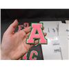 Image 2 : Lot of 6 Sets of 26pcs Pink Letter Patches with Green Trim Varsity Jacket / Labelling