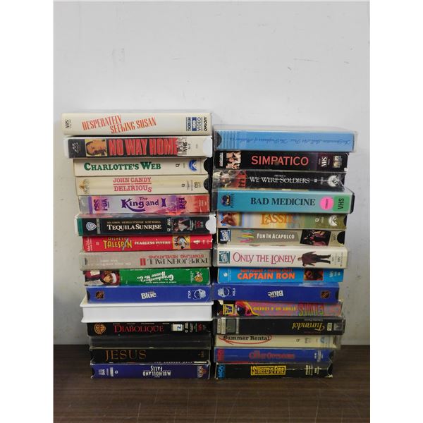 Lot of 29 Assorted VHS Tapes Promotional, Rental, Elvis, Religious, Action Comedy Romance Etc