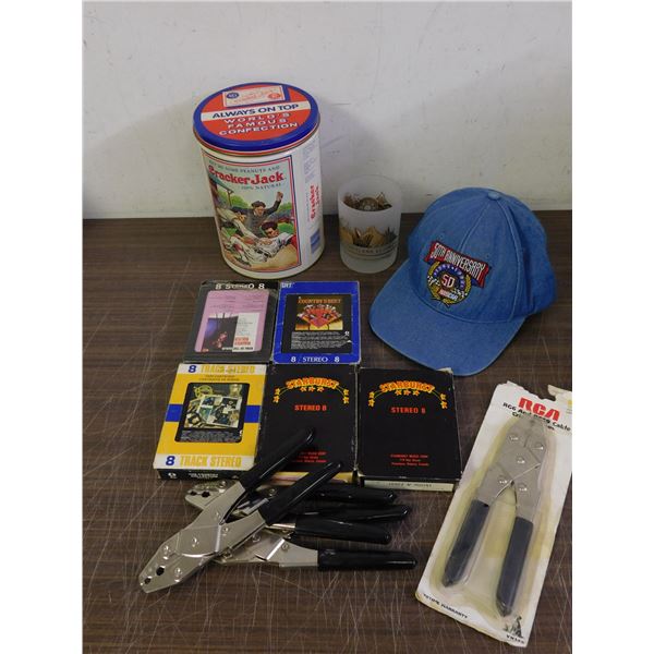 END OF THE RUN 50th Anniversary Nascar Baseball Cap, 8-Track Tapes, Tin Canister, Hand Tools