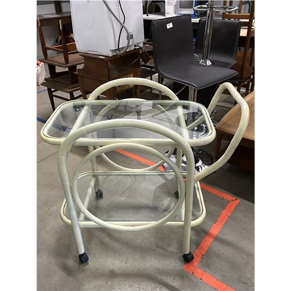 Ivory Color Bamboo Wooden Bar Cart Rolling Cart Trolley 2 Tier