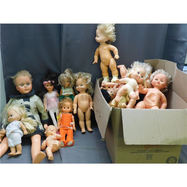 Lot of 46 Vintage Dolls 1950s 70s + Bag of Doll Parts