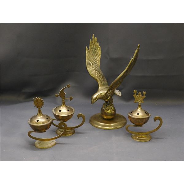 Lot of 4pcs Brass Incense Dishes / Diffusers and Bird Desktop Decoration