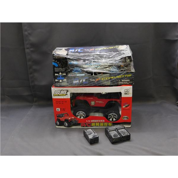 Lot of 2 Wei Teng RC Camo Car & Corvette RC Car (as is), 2 Battery Chargers