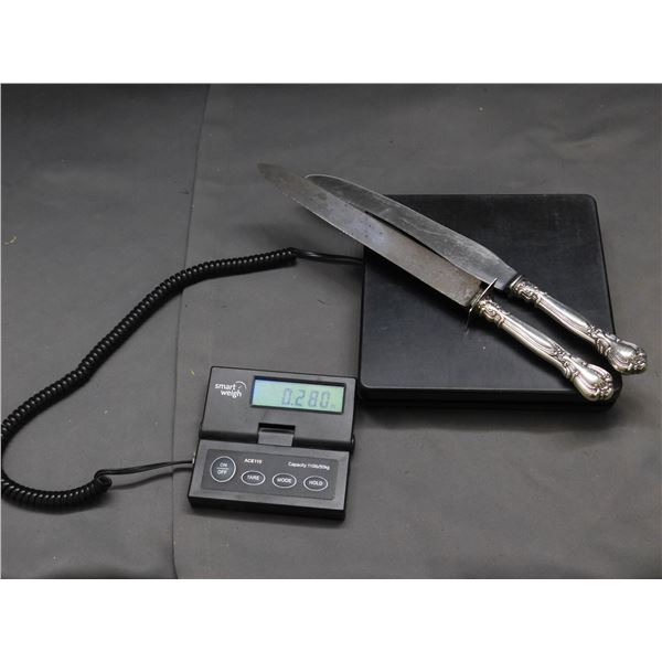 2 Marked Birks Sterling Silver Handle. Long Carving Knives 14"