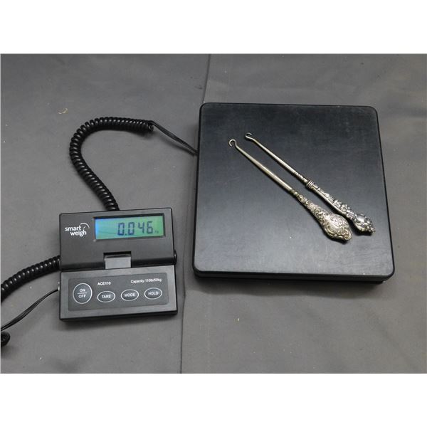 2 Victorian Sterling Silver Marked Button Hooks