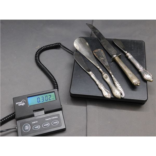 5 Sterling Handle Knives & Shoe Horns