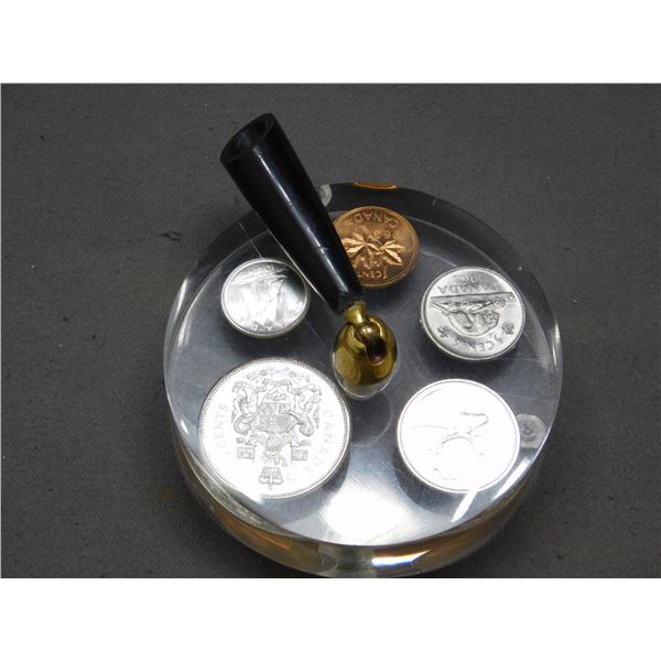 1964 Silver Coin Lucite Pen Holder