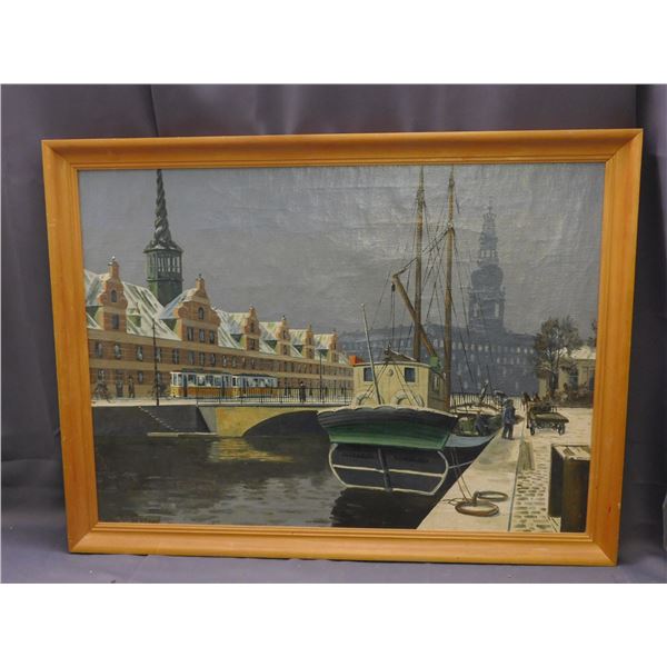 Artist Signed Original Framed Painting Boat Nautical Pier Scene