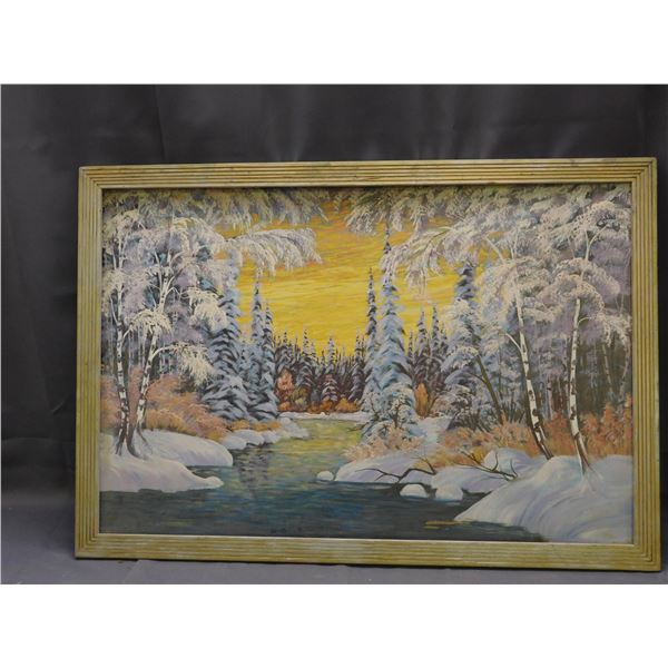 Framed Original Winter Scene Painting Art Board
