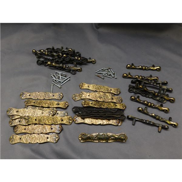 Lot of Brass Tone Cabinet / Drawer Pulls with Plates