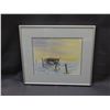 Image 1 : Original Framed Artist Signed Artwork, Watercolor & Pastel? Winter Scene Wagon in Snow