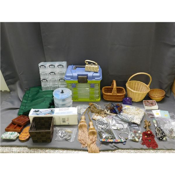 Large Lot of Crafting / Jewelry Supplies Beads, Baskets, Storage