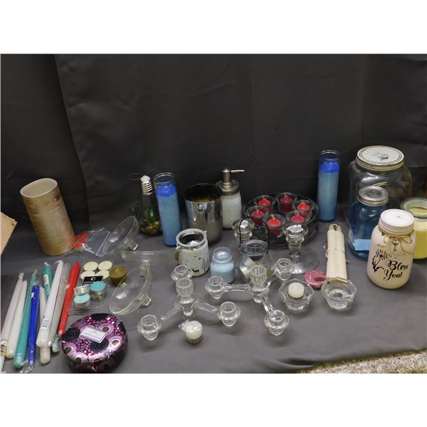 Lot of Assorted Candles, Candlesticks Candle Holders etc