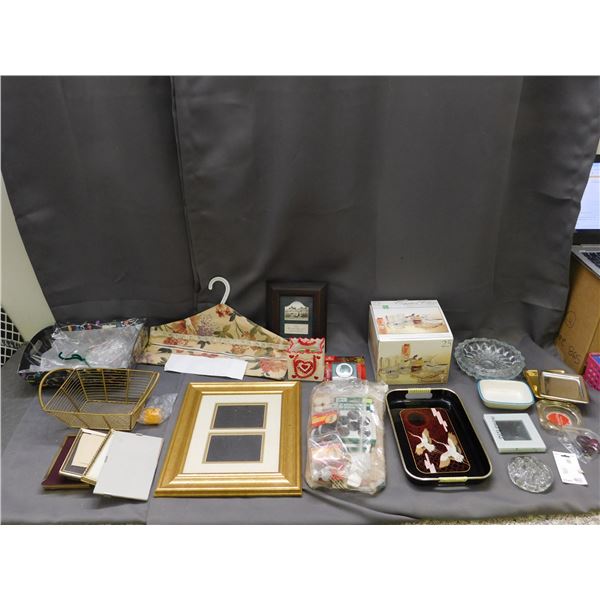 Lot of Assorted Household Trinket Trays, Picture Frames, Crystal Tasting Series Cups, Coasters, etc