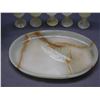 Image 2 : Stone Carved Shot Glasses Lot of 5 with Tray (onyx?) and Asian Vase