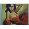 Image 3 : Original Artist Signed Painting of Woman in Red Dress 2ft x 28"