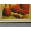 Image 4 : Original Artist Signed Painting of Woman in Red Dress 2ft x 28"