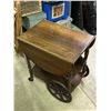 Image 2 : Vintage Fold Down Wooden Rolling Side Table Bar Cart