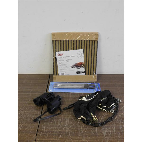 Candy Deep Fry Thermometer, BBQ Grill, Chains and Binoculars