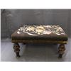 Image 1 : Vintage Small Wooden Ottoman Foot Stool *some damage* Upholstered Cross stitch Flowers