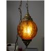 Image 1 : Vintage MCM Swag Chain Lamp Hanging Amber and Brass Lamp *works*